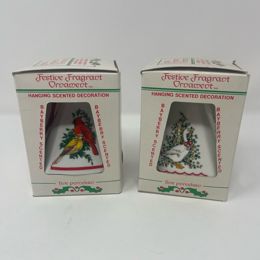 2 x Jasco Hanging Festive Fragrant Ornaments Birds/Goose Porcelain NEW